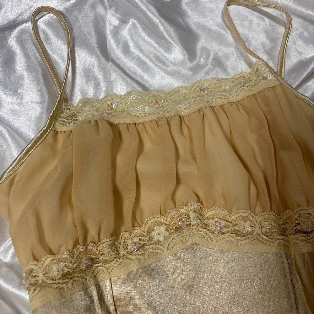 y2k vintage Cami Top Gold Lace Sequin Ruffle Twenty One Medium - Picture 3 of 6